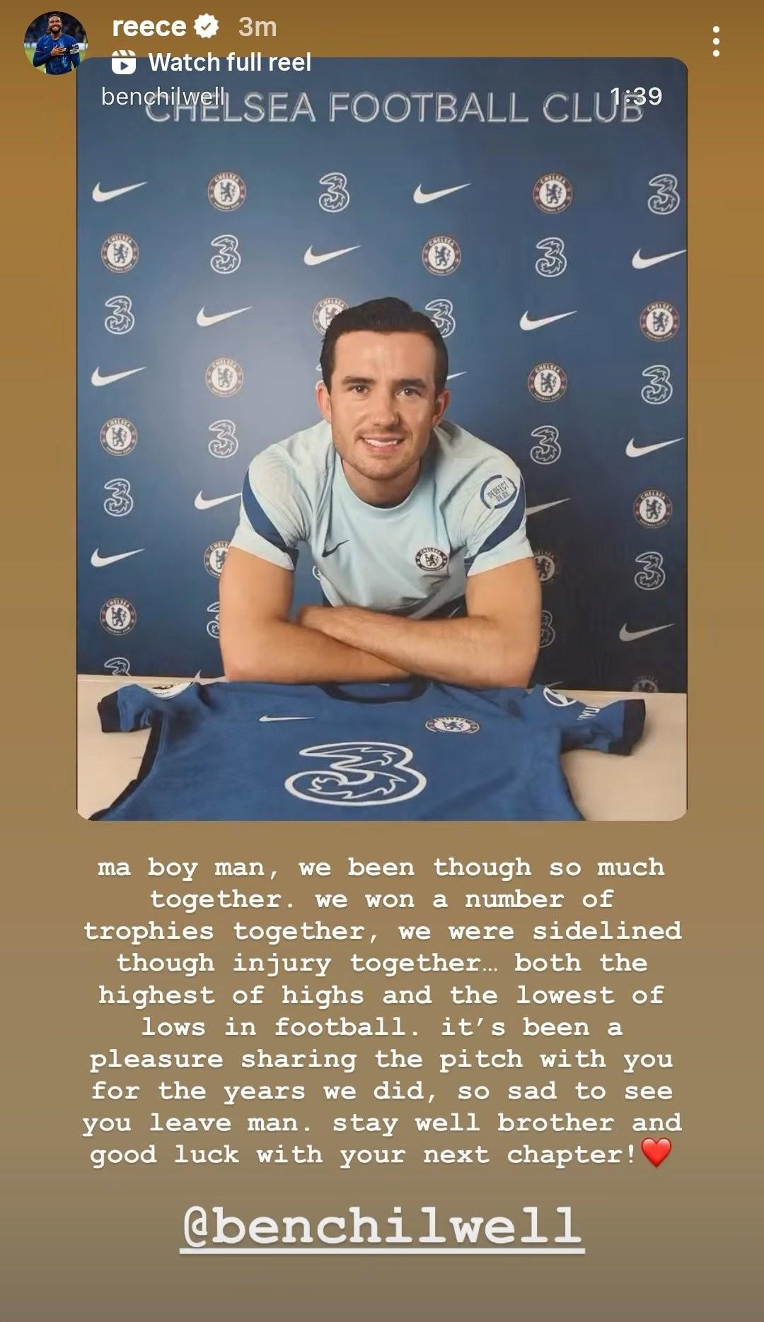 开云入口-告别奇尔韦尔，里斯-詹姆斯：我们一起经历太多，祝你好运